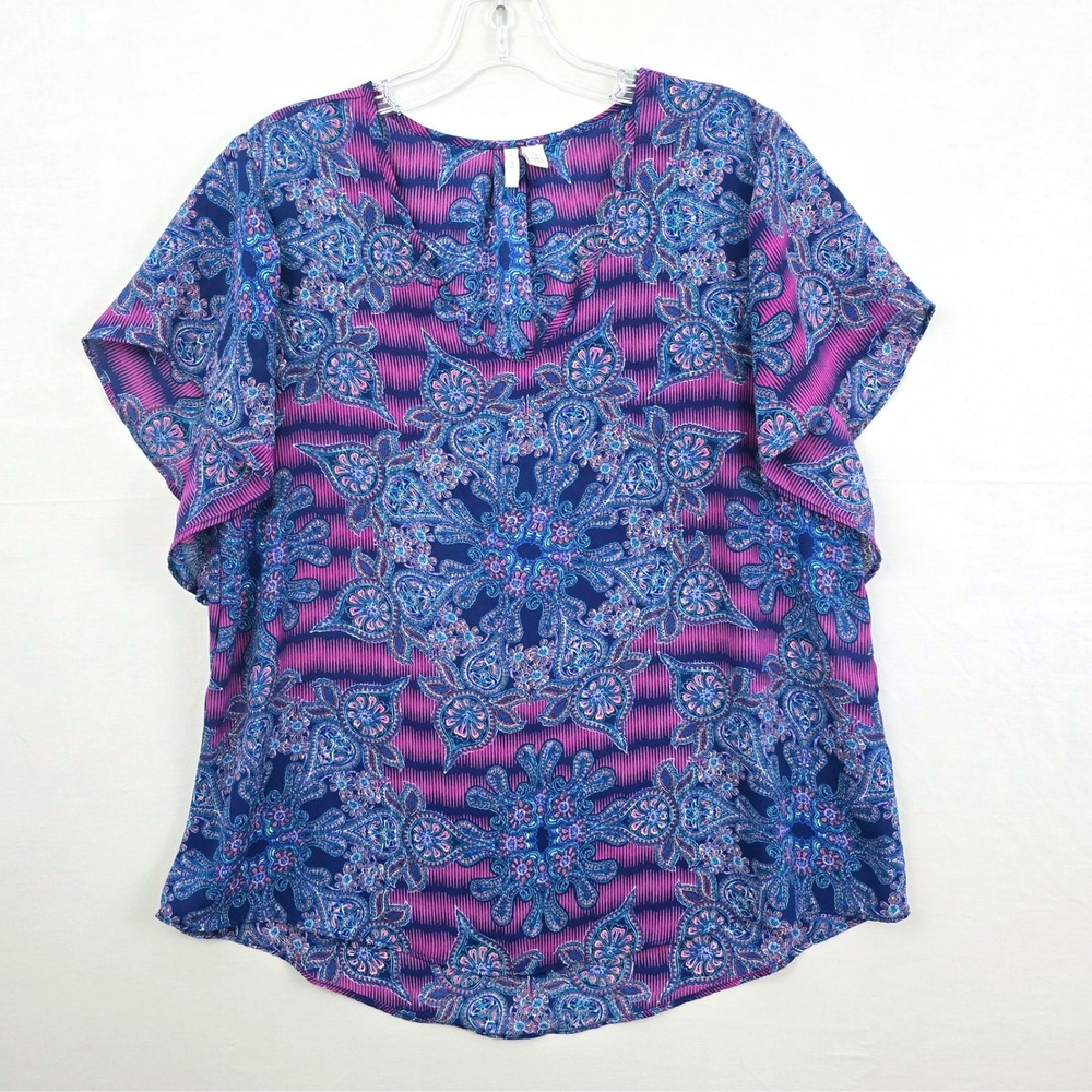Est. 1946 Paisley Print‎ Flutter Short Sleeve V-Neck Multicolor Shirt M